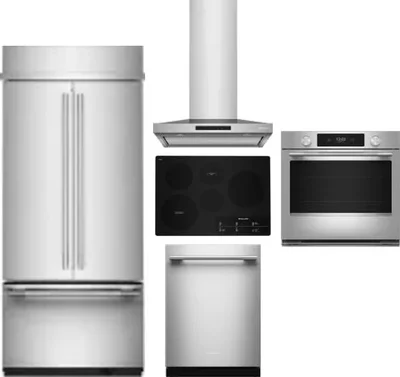 5 Piece Package Includes Refrigerator, Cooktop, Wall Oven, Hood And Dishwasher