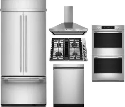 5 Piece Package Includes Refrigerator, Cooktop, Wall Oven, Hood And Dishwasher