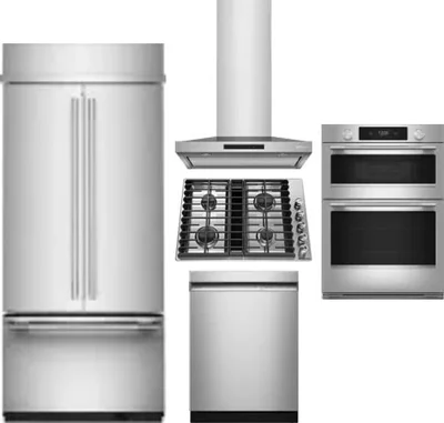 5 Piece Package Includes Refrigerator, Cooktop, Wall Oven, Hood And Dishwasher