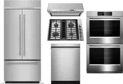 5 Piece Package Includes Refrigerator, Cooktop, Wall Oven, Hood And Dishwasher