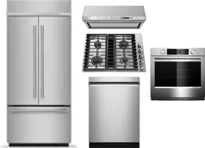 5 Piece Package Includes Refrigerator, Cooktop, Wall Oven, Hood And Dishwasher