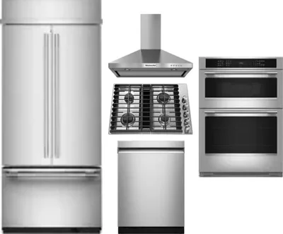 5 Piece Package Includes Refrigerator, Cooktop, Wall Oven, Hood And Dishwasher