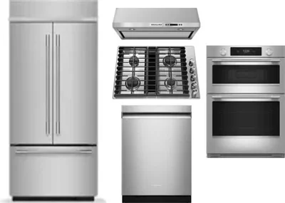 5 Piece Package Includes Refrigerator, Cooktop, Wall Oven, Hood And Dishwasher