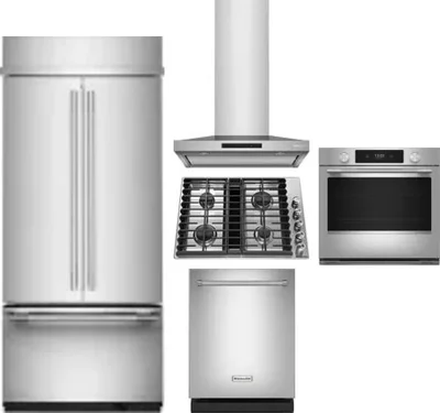 5 Piece Package Includes Refrigerator, Cooktop, Wall Oven, Hood And Dishwasher