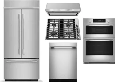 5 Piece Package Includes Refrigerator, Cooktop, Wall Oven, Hood And Dishwasher