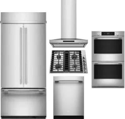 5 Piece Package Includes Refrigerator, Cooktop, Wall Oven, Hood And Dishwasher