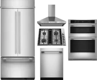 5 Piece Package Includes Refrigerator, Cooktop, Wall Oven, Hood And Dishwasher