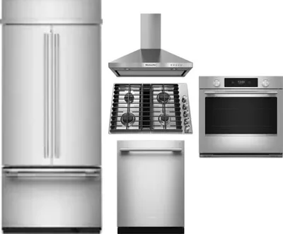 5 Piece Package Includes Refrigerator, Cooktop, Wall Oven, Hood And Dishwasher