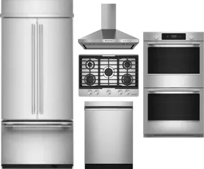 5 Piece Package Includes Refrigerator, Cooktop, Wall Oven, Hood And Dishwasher