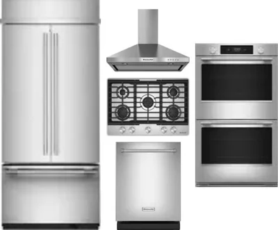 5 Piece Package Includes Refrigerator, Cooktop, Wall Oven, Hood And Dishwasher