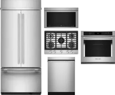 5 Piece Package Includes Refrigerator, Cooktop, Wall Oven, Microwave And Dishwasher