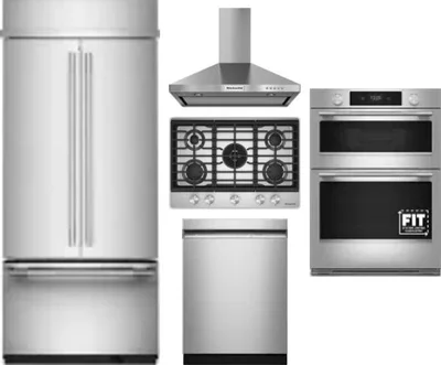 5 Piece Package Includes Refrigerator, Cooktop, Wall Oven, Hood And Dishwasher