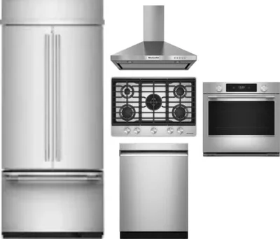5 Piece Package Includes Refrigerator, Cooktop, Wall Oven, Hood And Dishwasher