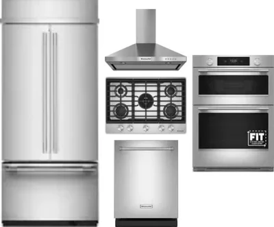 5 Piece Package Includes Refrigerator, Cooktop, Wall Oven, Hood And Dishwasher