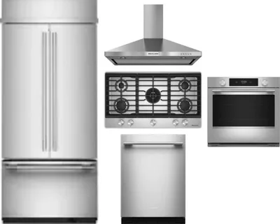 5 Piece Package Includes Refrigerator, Cooktop, Wall Oven, Hood And Dishwasher