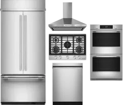 5 Piece Package Includes Refrigerator, Cooktop, Wall Oven, Hood And Dishwasher