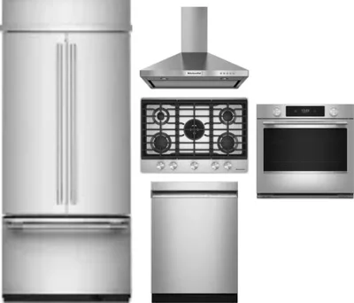 5 Piece Package Includes Refrigerator, Cooktop, Wall Oven, Hood And Dishwasher