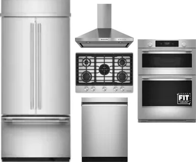 5 Piece Package Includes Refrigerator, Cooktop, Wall Oven, Hood And Dishwasher