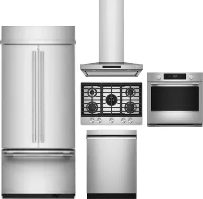 5 Piece Package Includes Refrigerator, Cooktop, Wall Oven, Hood And Dishwasher