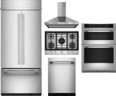 5 Piece Package Includes Refrigerator, Cooktop, Wall Oven, Hood And Dishwasher