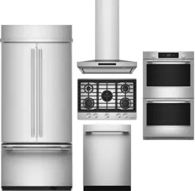 5 Piece Package Includes Refrigerator, Cooktop, Wall Oven, Hood And Dishwasher