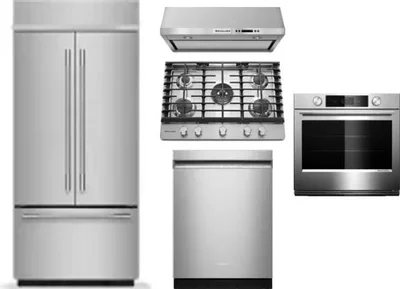 5 Piece Package Includes Refrigerator, Cooktop, Wall Oven, Hood And Dishwasher