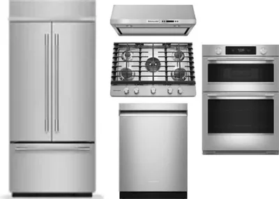 5 Piece Package Includes Refrigerator, Cooktop, Wall Oven, Hood And Dishwasher