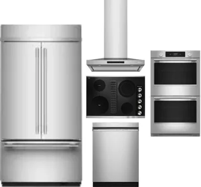 5 Piece Package Includes Refrigerator, Cooktop, Wall Oven, Hood And Dishwasher