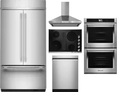 5 Piece Package Includes Refrigerator, Cooktop, Wall Oven, Hood And Dishwasher