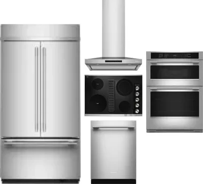 5 Piece Package Includes Refrigerator, Cooktop, Wall Oven, Hood And Dishwasher