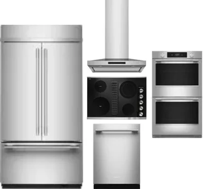 5 Piece Package Includes Refrigerator, Cooktop, Wall Oven, Hood And Dishwasher