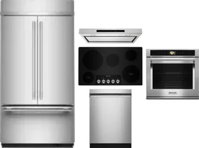 5 Piece Package Includes Refrigerator, Cooktop, Wall Oven, Hood And Dishwasher