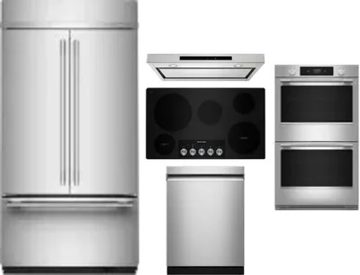 5 Piece Package Includes Refrigerator, Cooktop, Wall Oven, Hood And Dishwasher