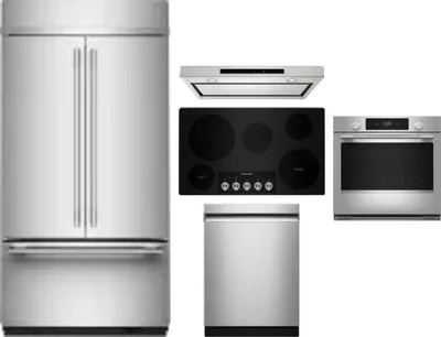 5 Piece Package Includes Refrigerator, Cooktop, Wall Oven, Hood And Dishwasher