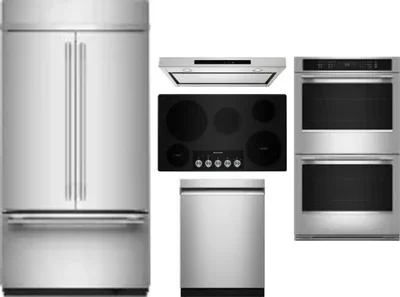 5 Piece Package Includes Refrigerator, Cooktop, Wall Oven, Hood And Dishwasher