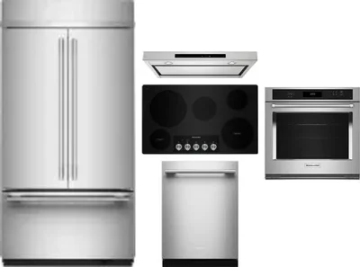 5 Piece Package Includes Refrigerator, Cooktop, Wall Oven, Hood And Dishwasher