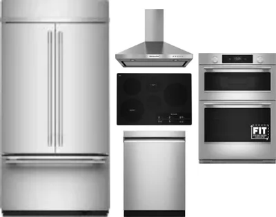 5 Piece Package Includes Refrigerator, Cooktop, Wall Oven, Hood And Dishwasher