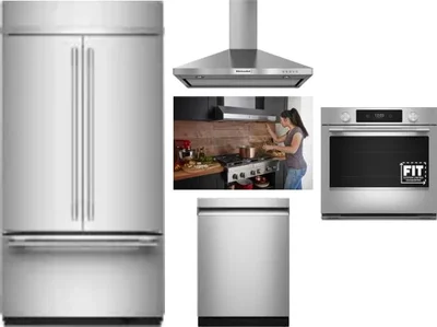 5 Piece Package Includes Refrigerator, Cooktop, Wall Oven, Hood And Dishwasher