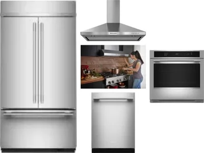 5 Piece Package Includes Refrigerator, Cooktop, Wall Oven, Hood And Dishwasher