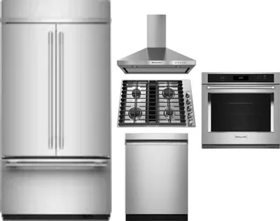 5 Piece Package Includes Refrigerator, Cooktop, Wall Oven, Hood And Dishwasher