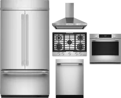 5 Piece Package Includes Refrigerator, Cooktop, Wall Oven, Hood And Dishwasher