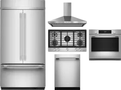 5 Piece Package Includes Refrigerator, Cooktop, Wall Oven, Hood And Dishwasher