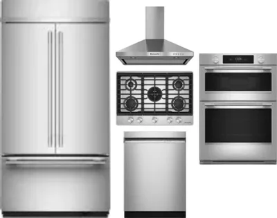 5 Piece Package Includes Refrigerator, Cooktop, Wall Oven, Hood And Dishwasher