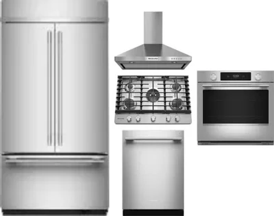 5 Piece Package Includes Refrigerator, Cooktop, Wall Oven, Hood And Dishwasher