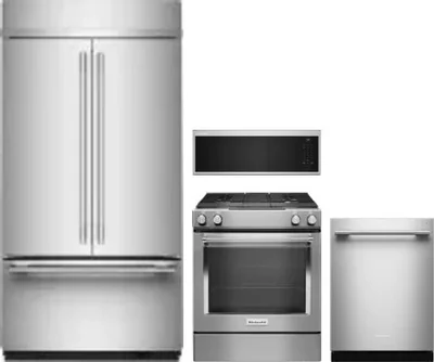 4 Piece Package Includes Refrigerator, Range, Microwave And Dishwasher