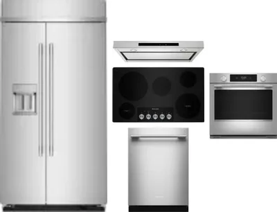 5 Piece Package Includes Refrigerator, Cooktop, Wall Oven, Hood And Dishwasher