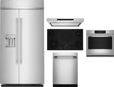 5 Piece Package Includes Refrigerator, Cooktop, Wall Oven, Hood And Dishwasher