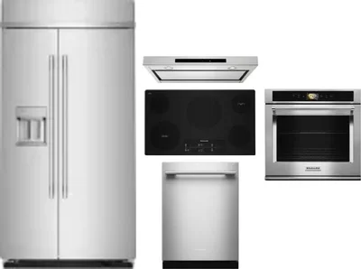 5 Piece Package Includes Refrigerator, Cooktop, Wall Oven, Hood And Dishwasher