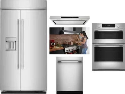 5 Piece Package Includes Refrigerator, Cooktop, Wall Oven, Hood And Dishwasher