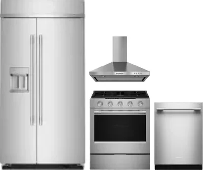 4 Piece Package Includes Refrigerator, Range, Hood And Dishwasher